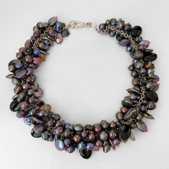 Baroque Freshwater Peacock Pearl Cluster Necklace - Picture 2 of 7